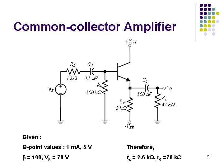 Common-collector Amplifier +VCC RS 1 k v. S C 1 0. 1 F RB