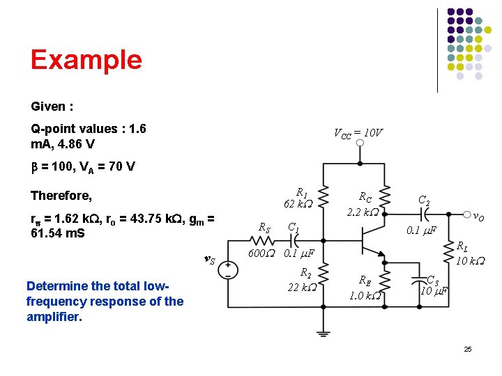 Example Given : Q-point values : 1. 6 m. A, 4. 86 V VCC