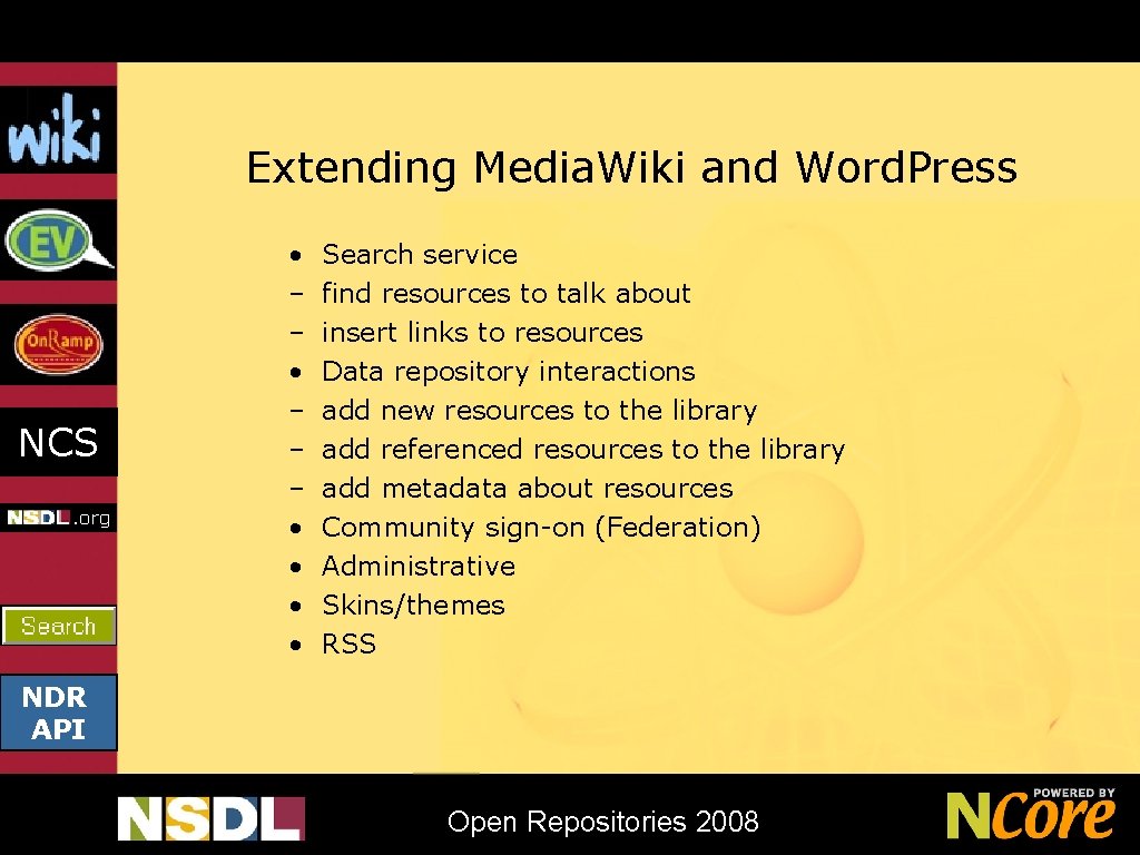 Extending Media. Wiki and Word. Press NCS • – – – • • Search