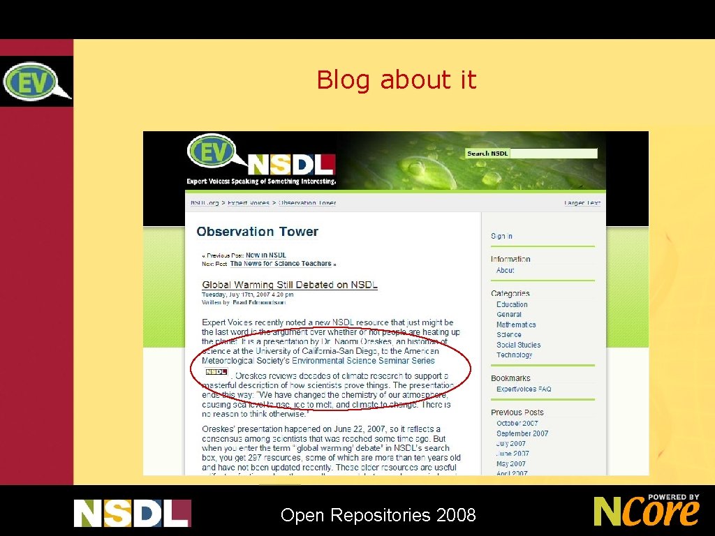 Blog about it Open Repositories 2008 