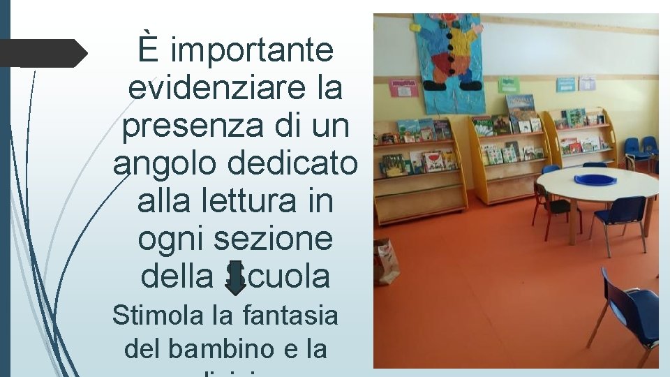 È importante evidenziare la presenza di un angolo dedicato alla lettura in ogni sezione