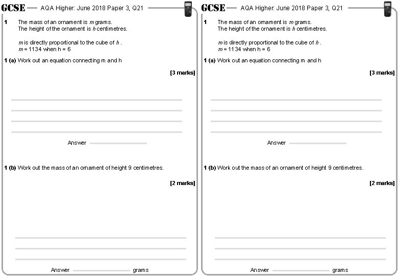 AQA Higher: June 2018 Paper 3, Q 21 1 AQA Higher: June 2018 Paper