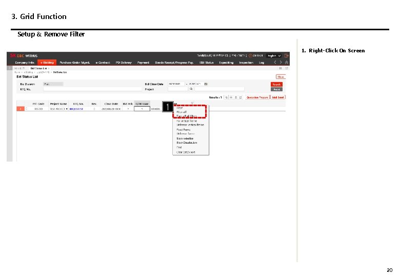 3. Grid Function Setup & Remove Filter 1. Right-Click On Screen 1 20 