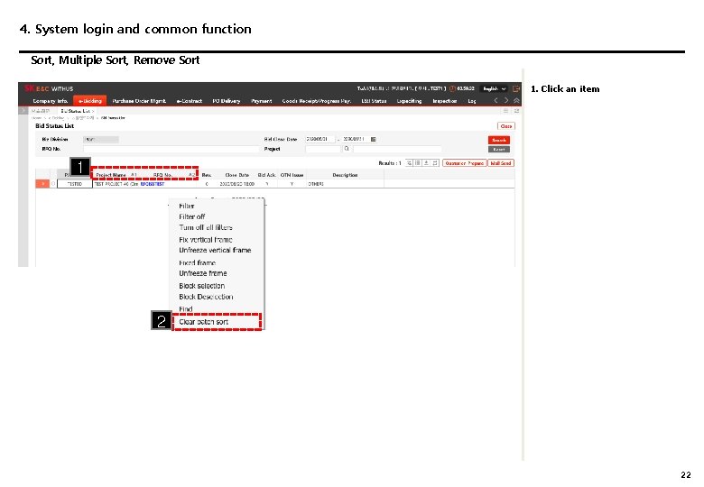 4. System login and common function Sort, Multiple Sort, Remove Sort 1. Click an