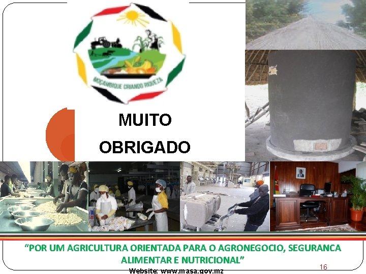 MUITO OBRIGADO “POR UM AGRICULTURA ORIENTADA PARA O AGRONEGOCIO, SEGURANCA ALIMENTAR E NUTRICIONAL” Website: