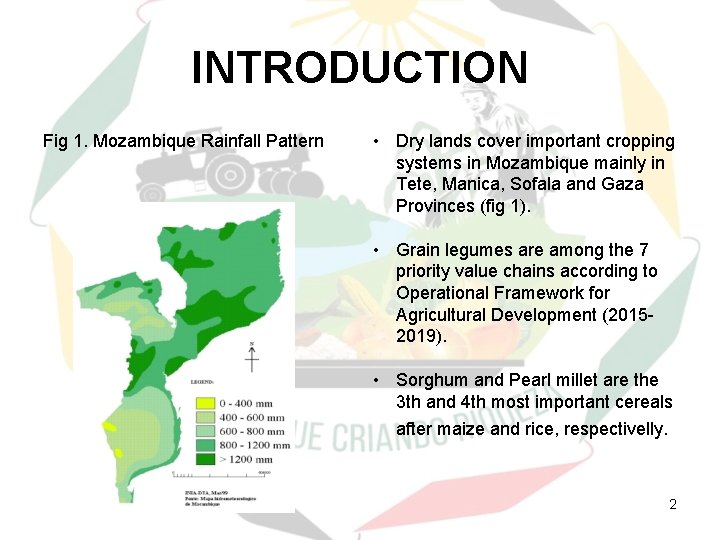 INTRODUCTION Fig 1. Mozambique Rainfall Pattern • Dry lands cover important cropping systems in