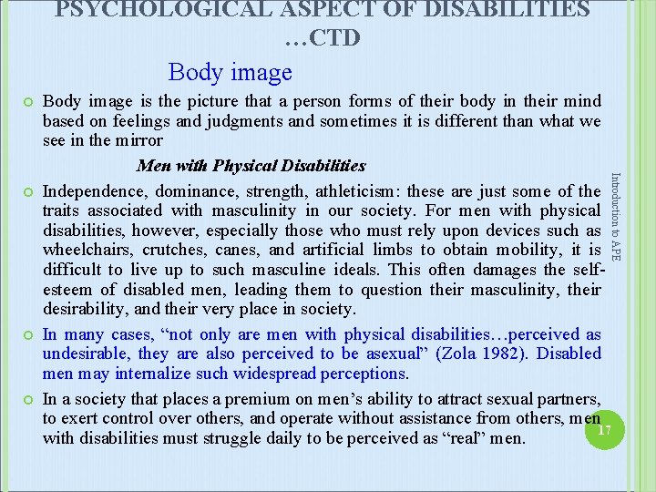 PSYCHOLOGICAL ASPECT OF DISABILITIES …CTD Body image Introduction to APE Body image is the