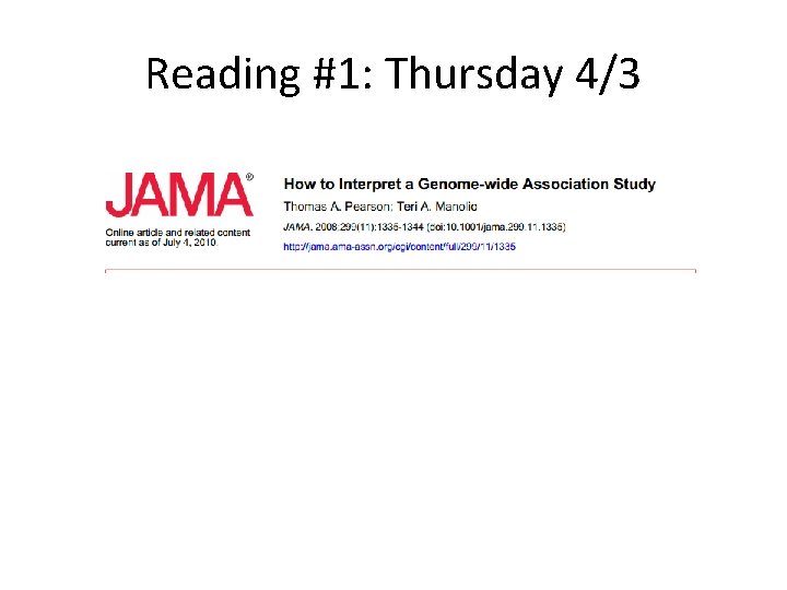 Reading #1: Thursday 4/3 