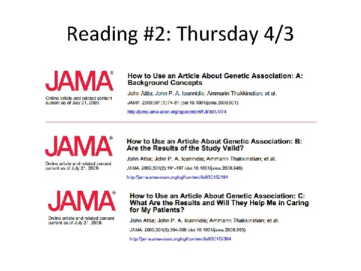 Reading #2: Thursday 4/3 