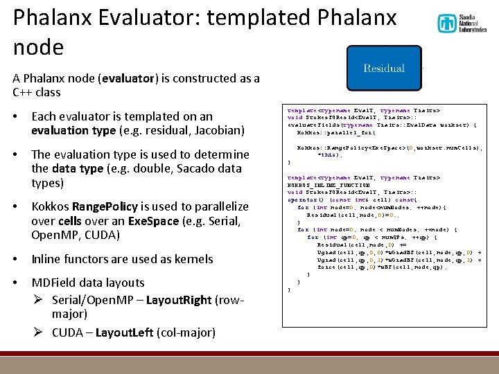 Phalanx Evaluator: templated Phalanx node A Phalanx node (evaluator) is constructed as a C++