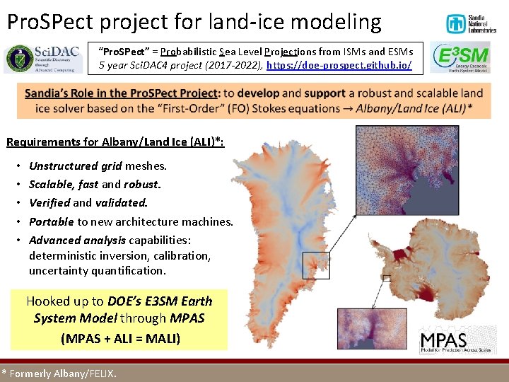 Pro. SPect project for land-ice modeling “Pro. SPect” = Probabilistic Sea Level Projections from