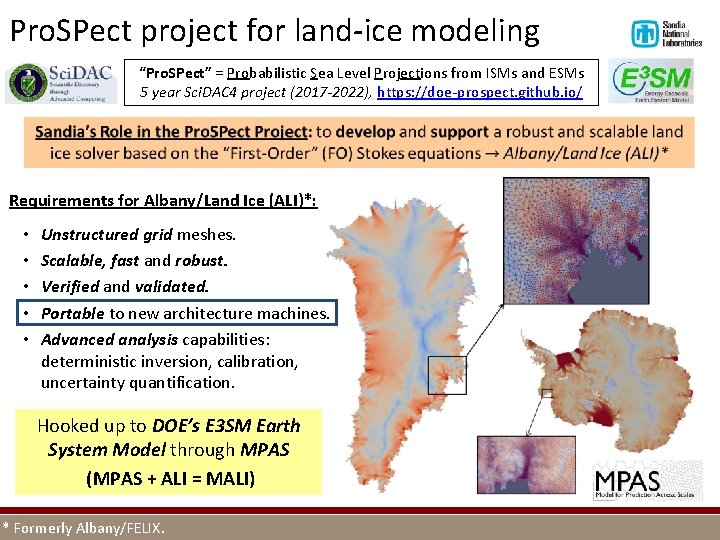 Pro. SPect project for land-ice modeling “Pro. SPect” = Probabilistic Sea Level Projections from