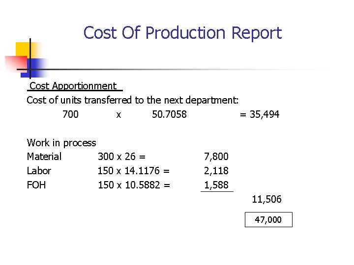 Cost Of Production Report Cost Apportionment Cost of units transferred to the next department: Cost Of Production Report Cost Apportionment Cost of units transferred to the next department: