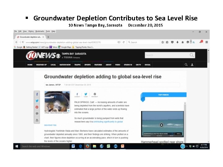 § Groundwater Depletion Contributes to Sea Level Rise 10 News Tampa Bay, Sarasota December