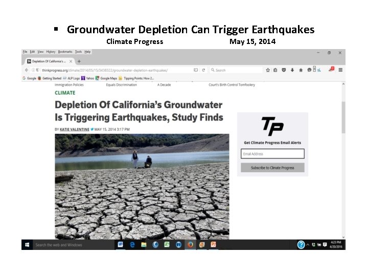 § Groundwater Depletion Can Trigger Earthquakes Climate Progress May 15, 2014 