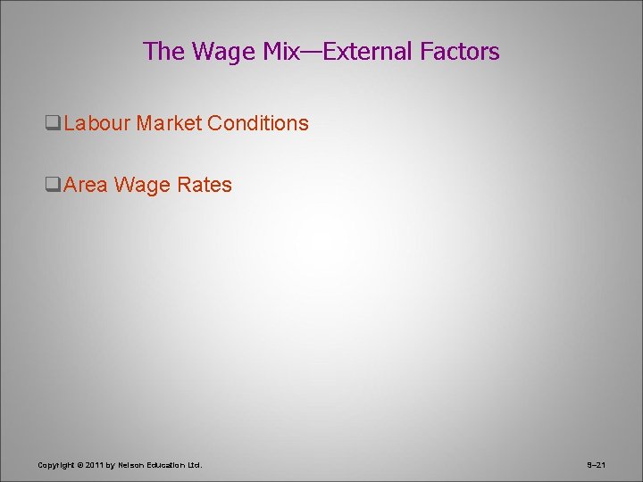 The Wage Mix—External Factors q. Labour Market Conditions q. Area Wage Rates Copyright ©