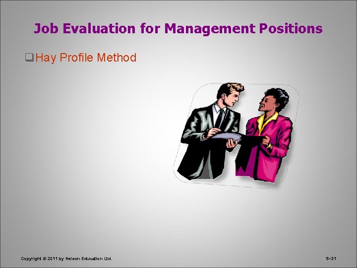 Job Evaluation for Management Positions q. Hay Profile Method Copyright © 2011 by Nelson
