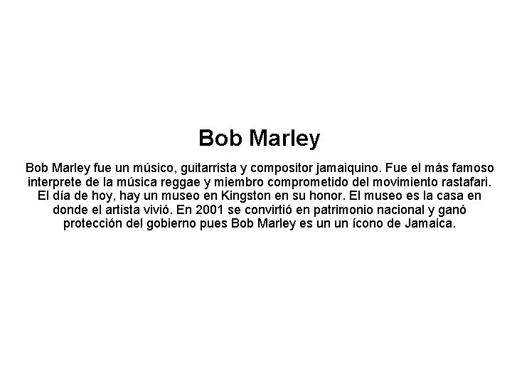 Bob Marley fue un músico, guitarrista y compositor jamaiquino. Fue el más famoso interprete