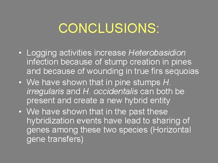 CONCLUSIONS: • Logging activities increase Heterobasidion infection because of stump creation in pines and