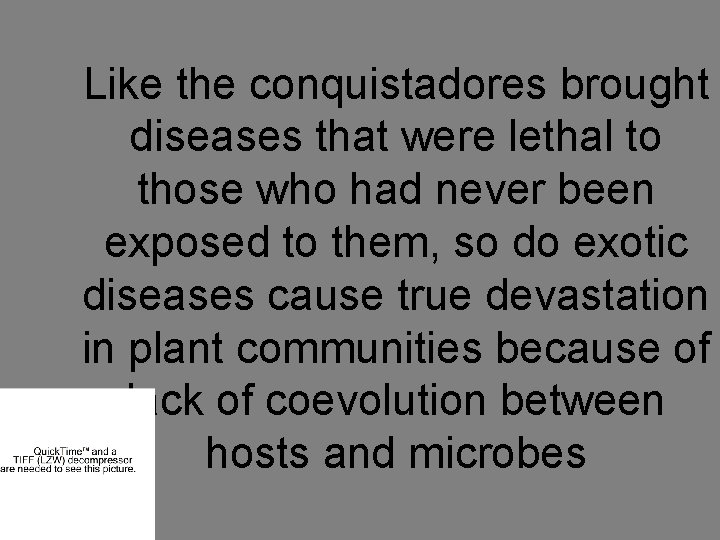 Like the conquistadores brought diseases that were lethal to those who had never been