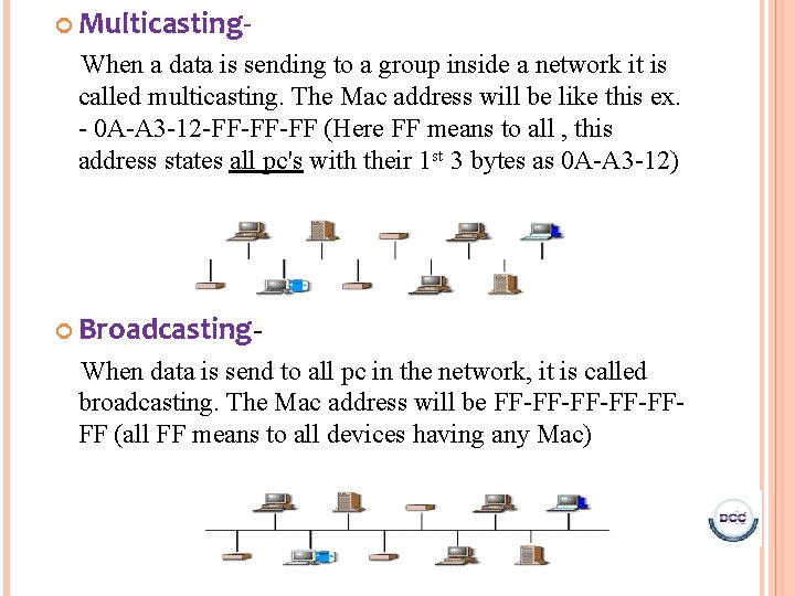 Multicasting- When a data is sending to a group inside a network it Multicasting- When a data is sending to a group inside a network it