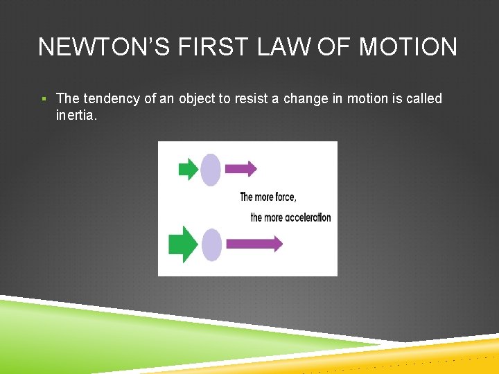 NEWTON’S FIRST LAW OF MOTION § The tendency of an object to resist a