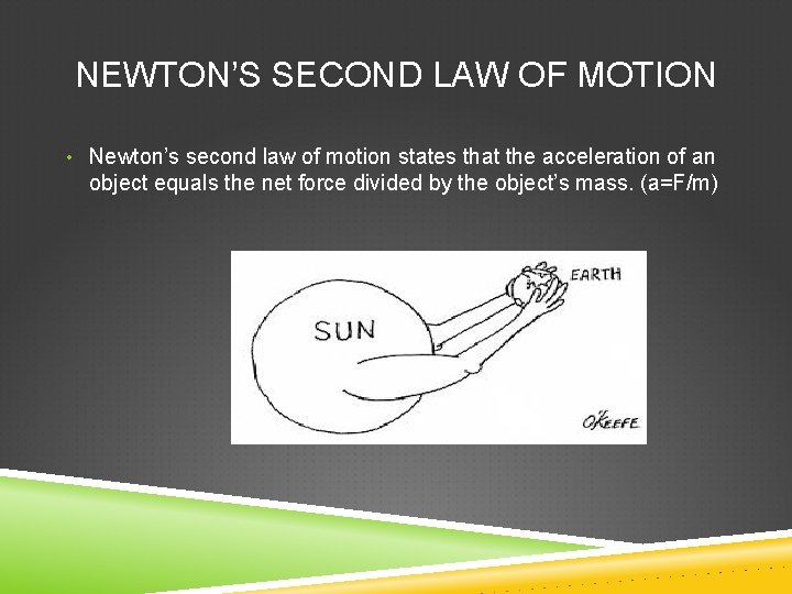 NEWTON’S SECOND LAW OF MOTION • Newton’s second law of motion states that the