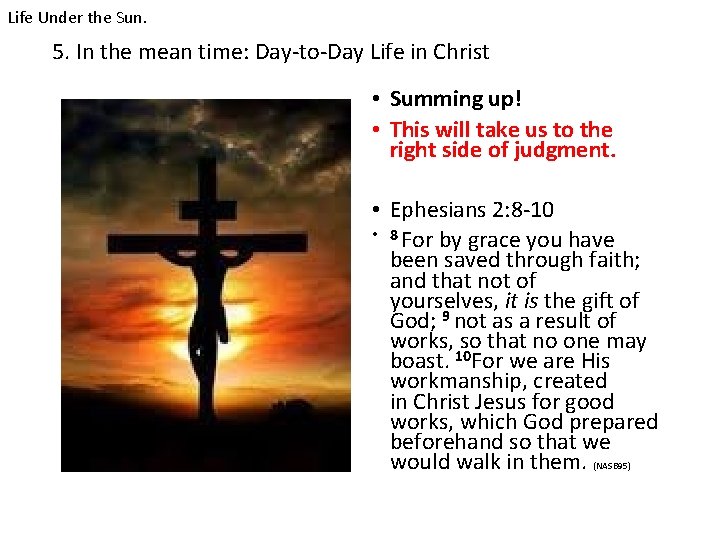 Life Under the Sun. 5. In the mean time: Day-to-Day Life in Christ •