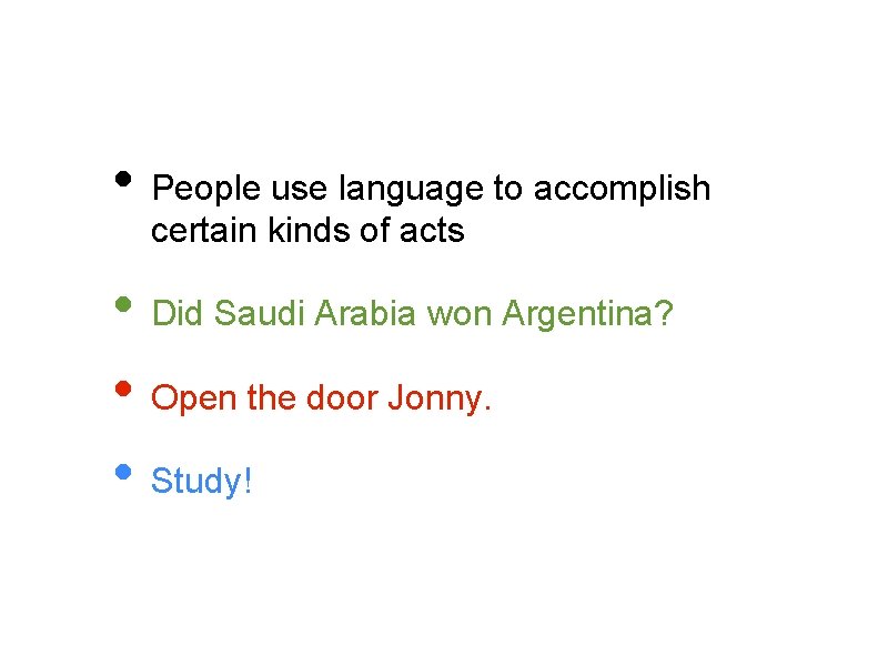  • People use language to accomplish certain kinds of acts • Did Saudi