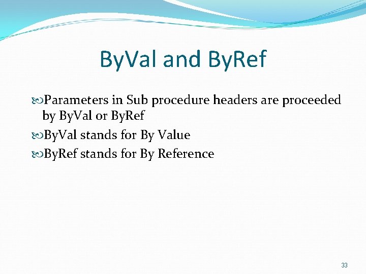 By. Val and By. Ref Parameters in Sub procedure headers are proceeded by By.