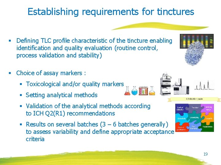 Establishing requirements for tinctures § Defining TLC profile characteristic of the tincture enabling identification