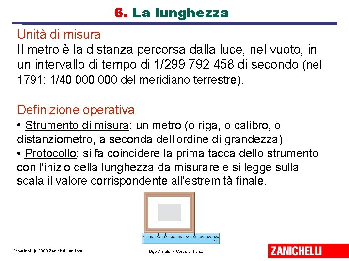 6. La lunghezza Unità di misura Il metro è la distanza percorsa dalla luce,