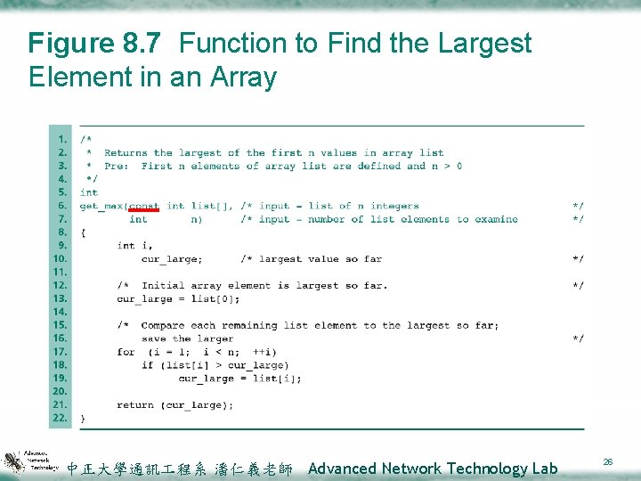 Figure 8. 7 Function to Find the Largest Element in an Array 中正大學通訊 程系