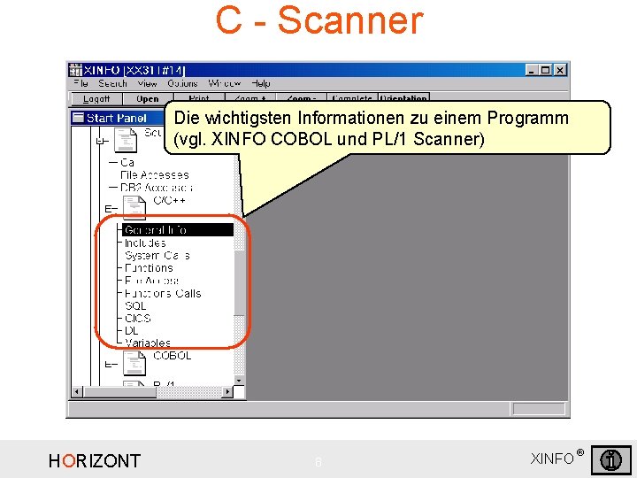 C - Scanner Die wichtigsten Informationen zu einem Programm (vgl. XINFO COBOL und PL/1