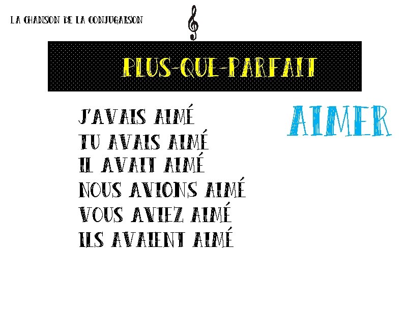 La chanson de la conjugaison Plus-que-parfait J’Avais aimé Tu avais aimé il Avait aimé La chanson de la conjugaison Plus-que-parfait J’Avais aimé Tu avais aimé il Avait aimé