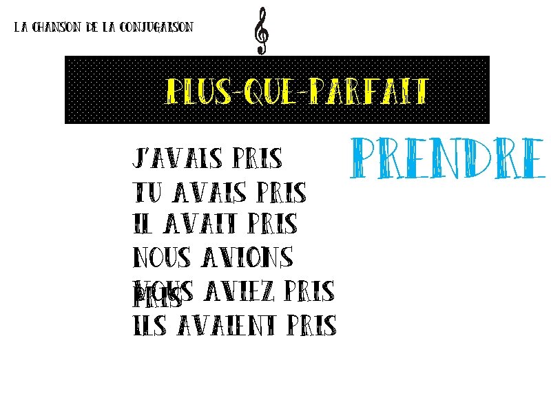 La chanson de la conjugaison Plus-que-parfait J’ava. Is pris Tu Avai. S pris il La chanson de la conjugaison Plus-que-parfait J’ava. Is pris Tu Avai. S pris il