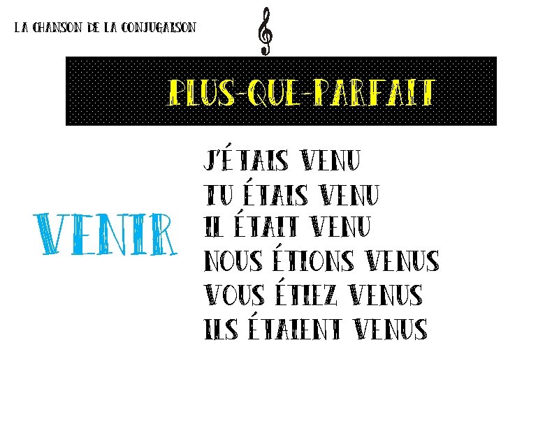 La chanson de la conjugaison Plus-que-parfait venir J’Étais venu Tu étais venu il était La chanson de la conjugaison Plus-que-parfait venir J’Étais venu Tu étais venu il était