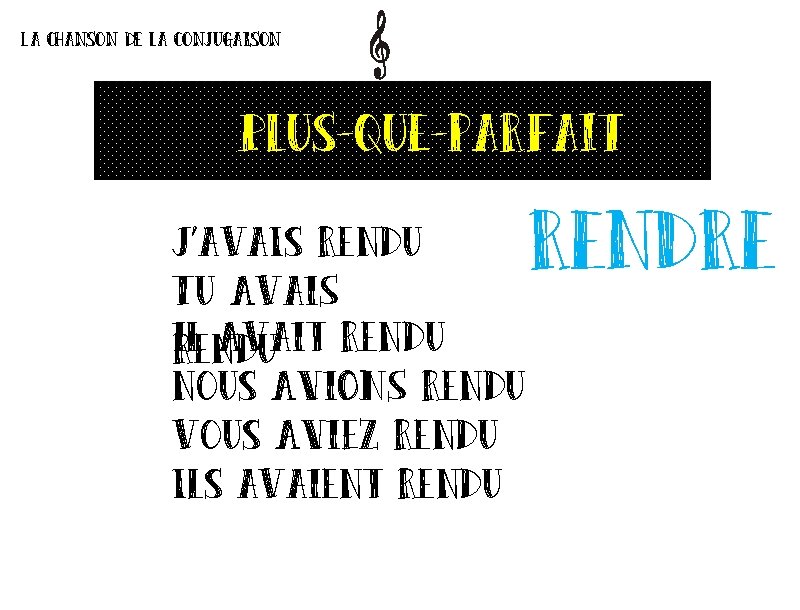 La chanson de la conjugaison Plus-que-parfait J’ava. Is rendu Tu Avai. S il Avait La chanson de la conjugaison Plus-que-parfait J’ava. Is rendu Tu Avai. S il Avait