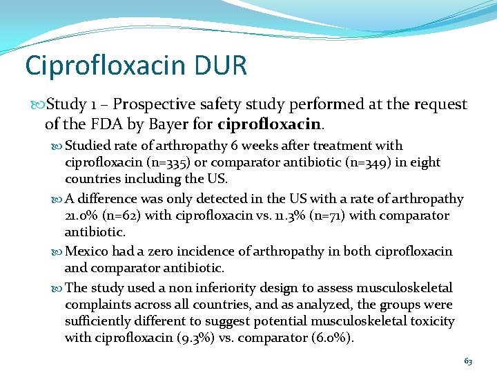 Ciprofloxacin DUR Study 1 – Prospective safety study performed at the request of the