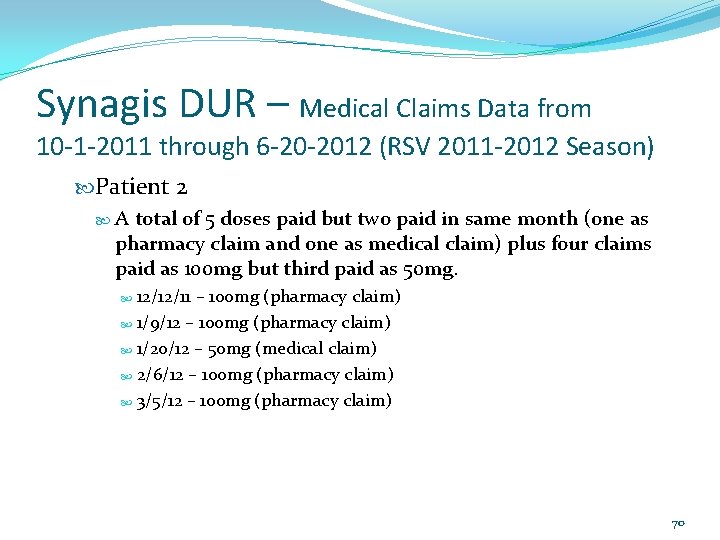 Synagis DUR – Medical Claims Data from 10 -1 -2011 through 6 -20 -2012