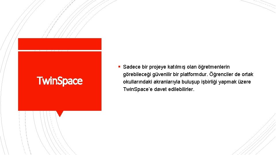 § Sadece bir projeye katılmış olan öğretmenlerin Twin. Space görebileceği güvenilir bir platformdur. Öğrenciler