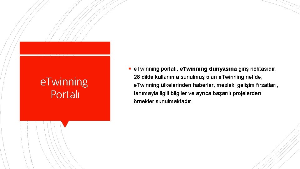 § e. Twinning portalı, e. Twinning dünyasına giriş noktasıdır. e. Twinning Portalı 28 dilde