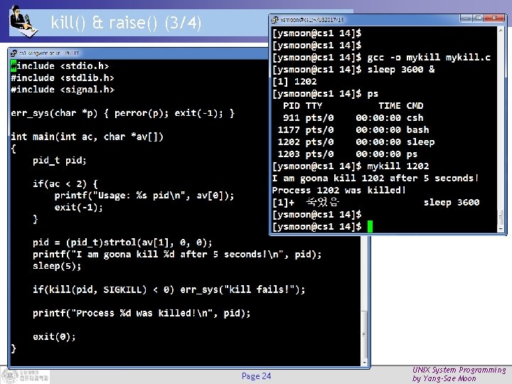 kill() & raise() (3/4) APUE (Signals) Page 24 UNIX System Programming by Yang-Sae Moon