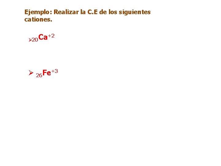 Ejemplo: Realizar la C. E de los siguientes cationes. Ø 20 Ca +2 Ø