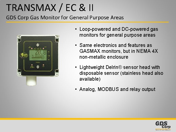 TRANSMAX / EC & II GDS Corp Gas Monitor for General Purpose Areas •