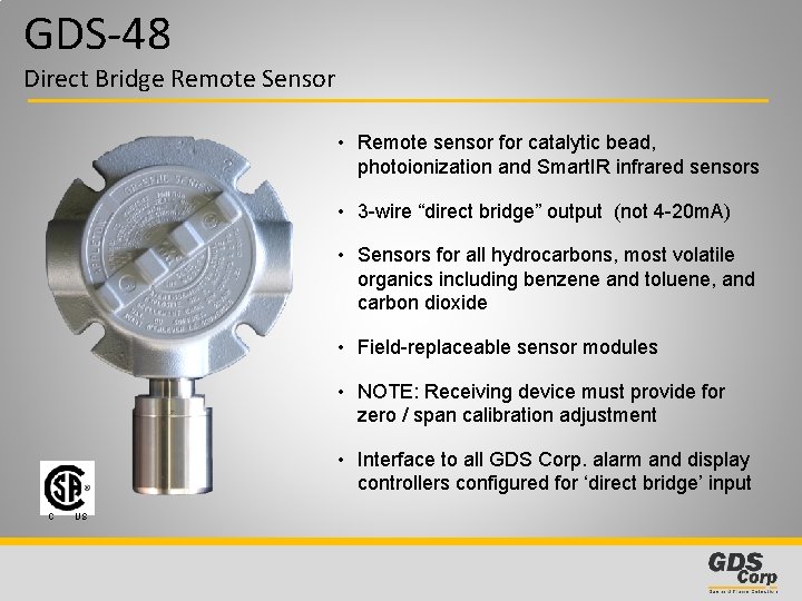 GDS-48 Direct Bridge Remote Sensor • Remote sensor for catalytic bead, photoionization and Smart.