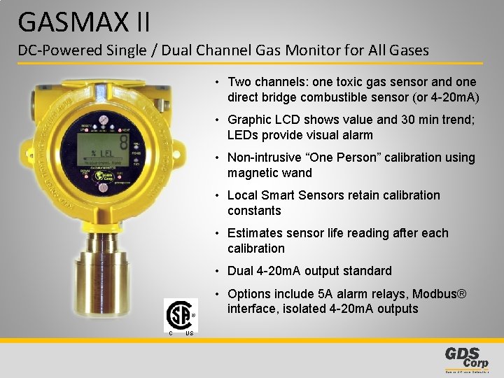 GASMAX II DC-Powered Single / Dual Channel Gas Monitor for All Gases • Two