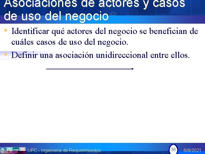 Asociaciones de actores y casos de uso del negocio • Identificar qué actores del