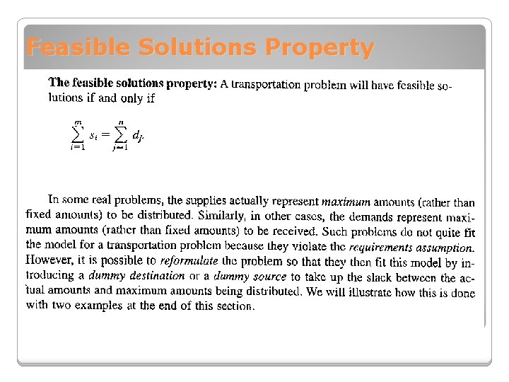 Feasible Solutions Property 