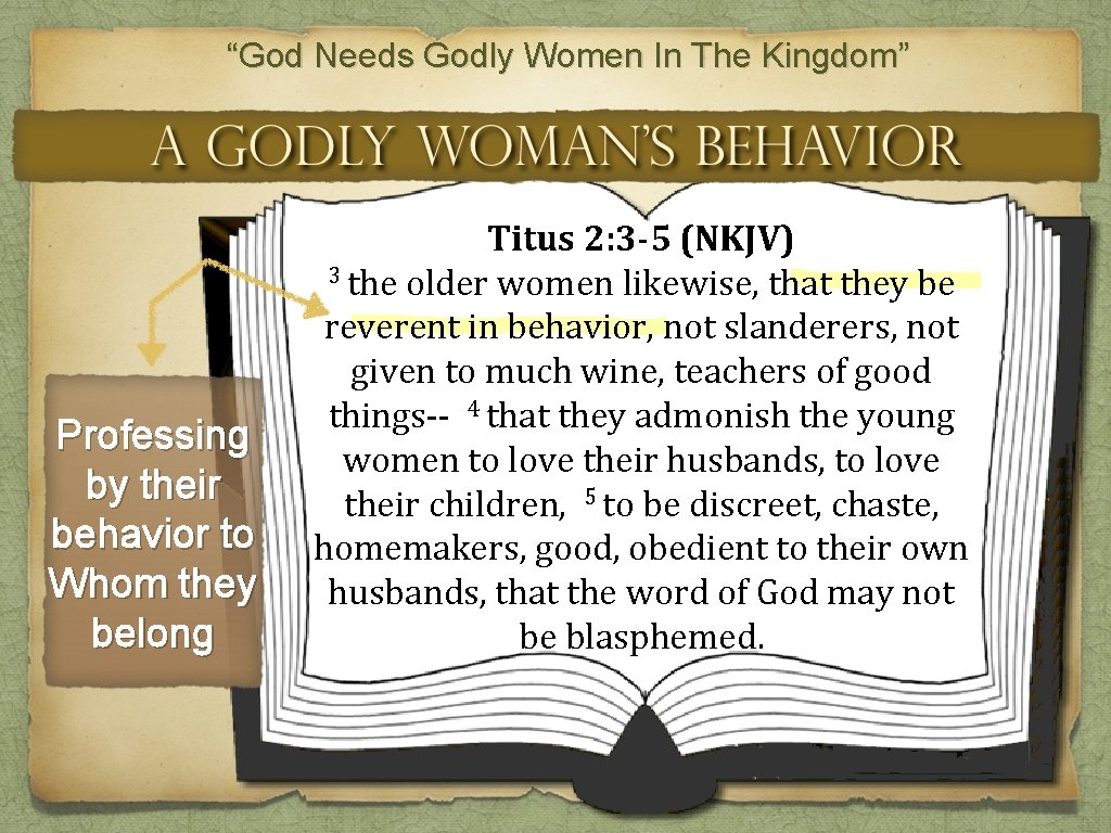 “God Needs Godly Women In The Kingdom” Professing by their behavior to Whom they
